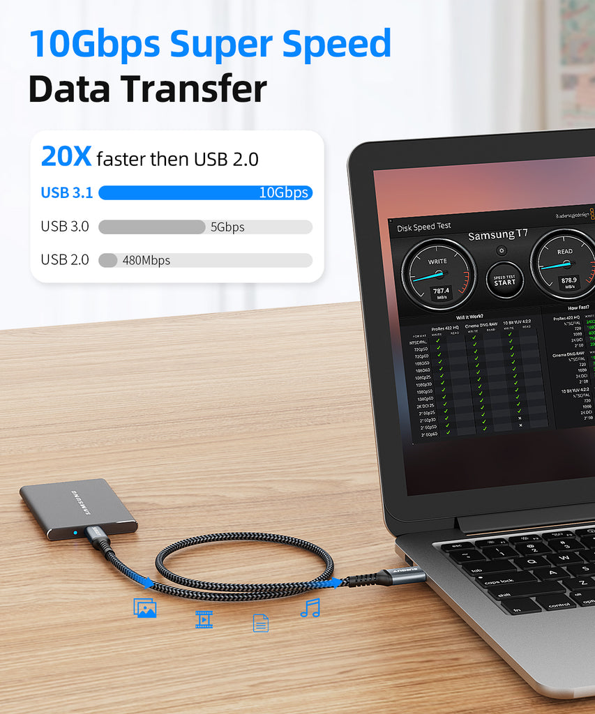 USB C 3.1 Gen 2 USB A Android Auto Cable 10Gbps 3A USB A to C Data Fast Charging Cable B104# (Wholesale & Customized)