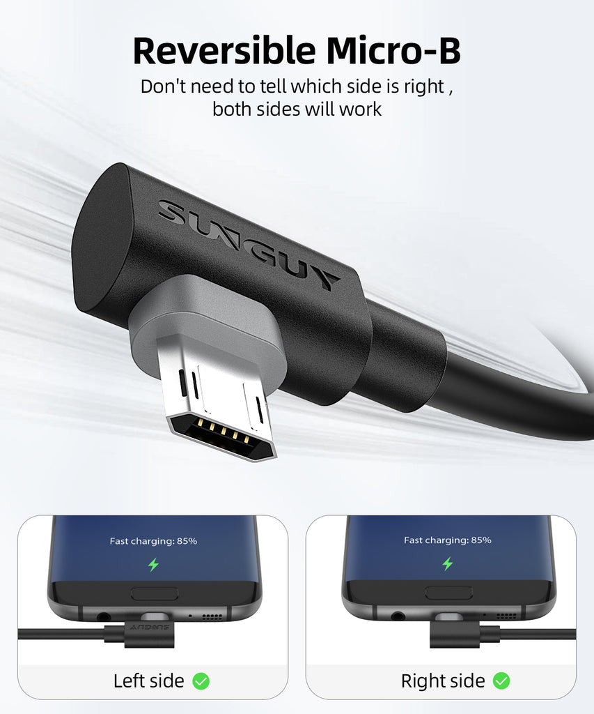 SUNGUY Right Angle 90 Degree Micro USB Fast Charge Data Cable B030B#