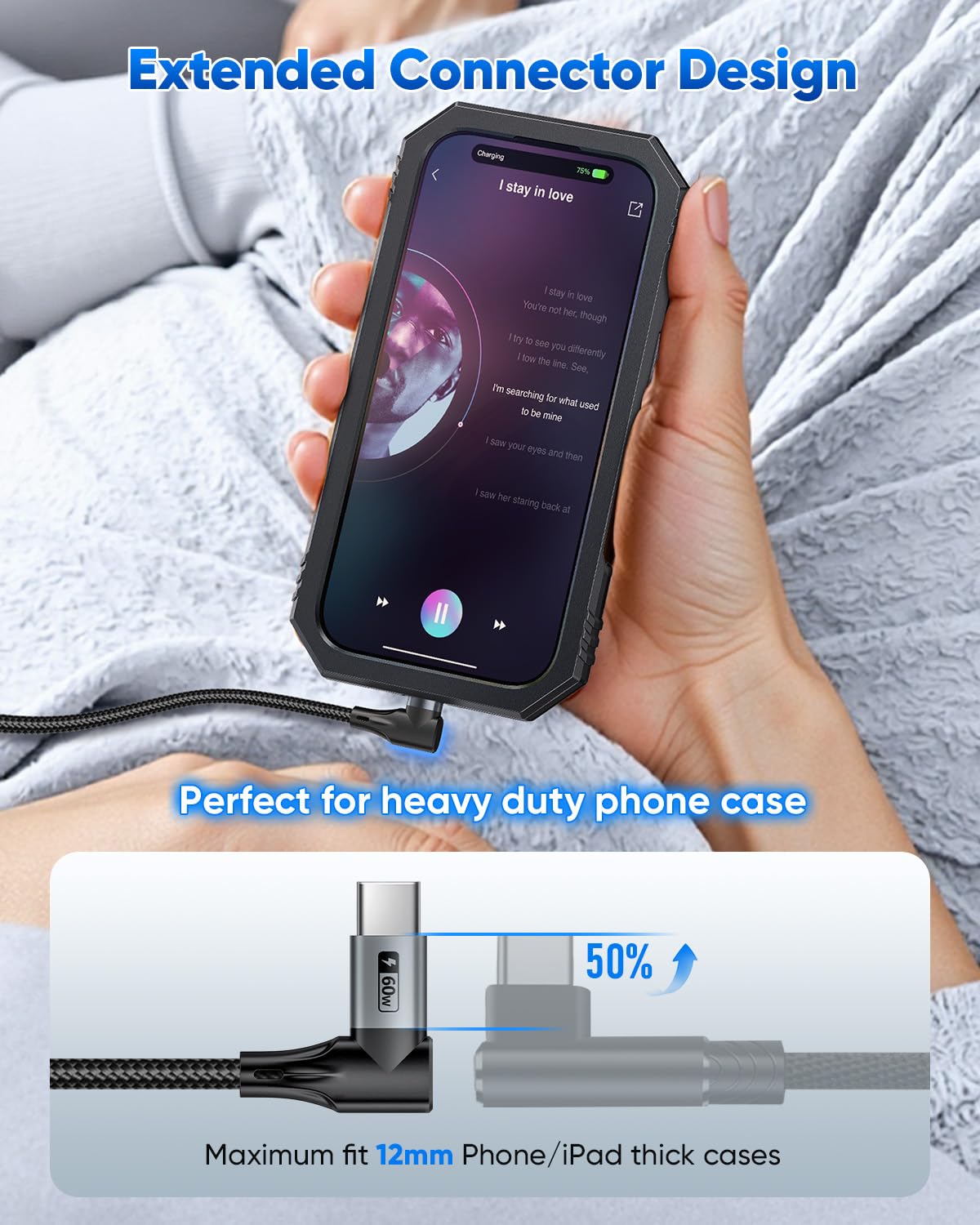 SUNGUY Rechtwinkliges USB-C-Kabel, 60W Schnellladekabel 90 Grad USB-C auf USB-C Kabel, B085CC