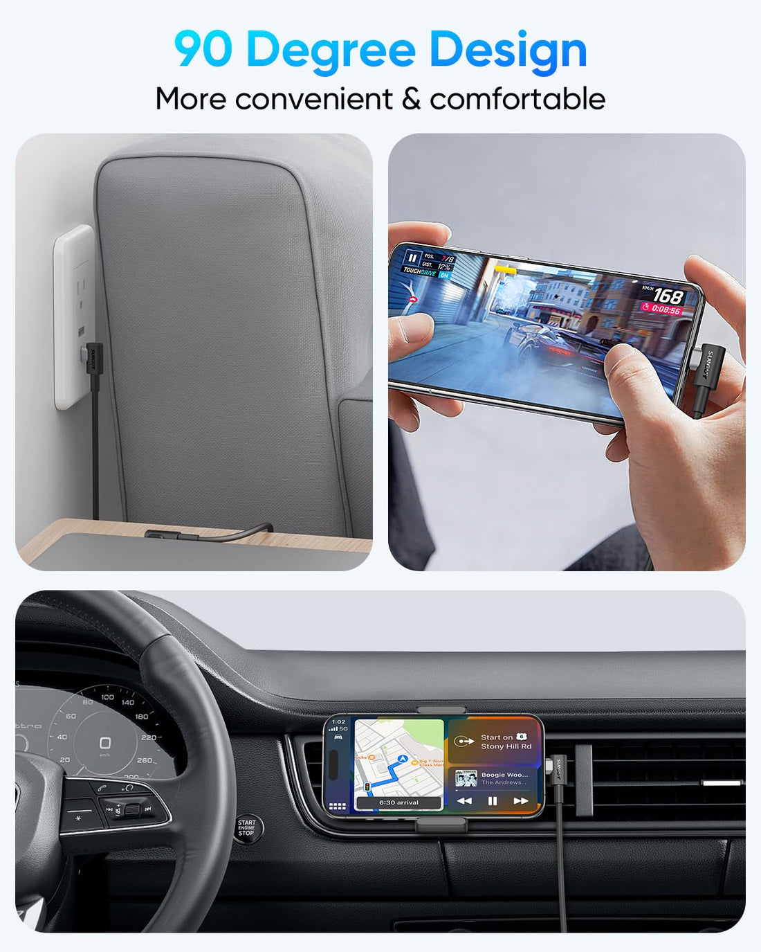 SUNGUY USB C to USB C Cable, 60W Fast Charging 90 Degree Right Angle, B032