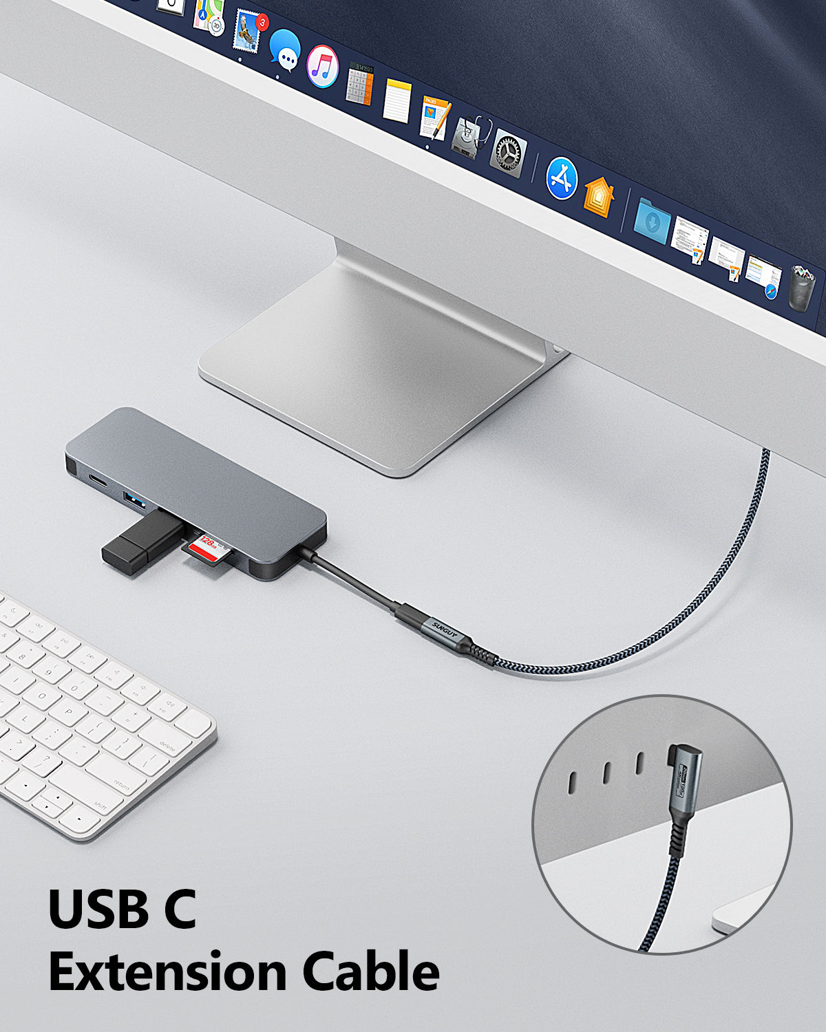 SUNGUY USB C Extension Cable 20Gbps 4K Output USB 3.2 Gen2 USB C Male to C Female 100W Charging Cable, B122