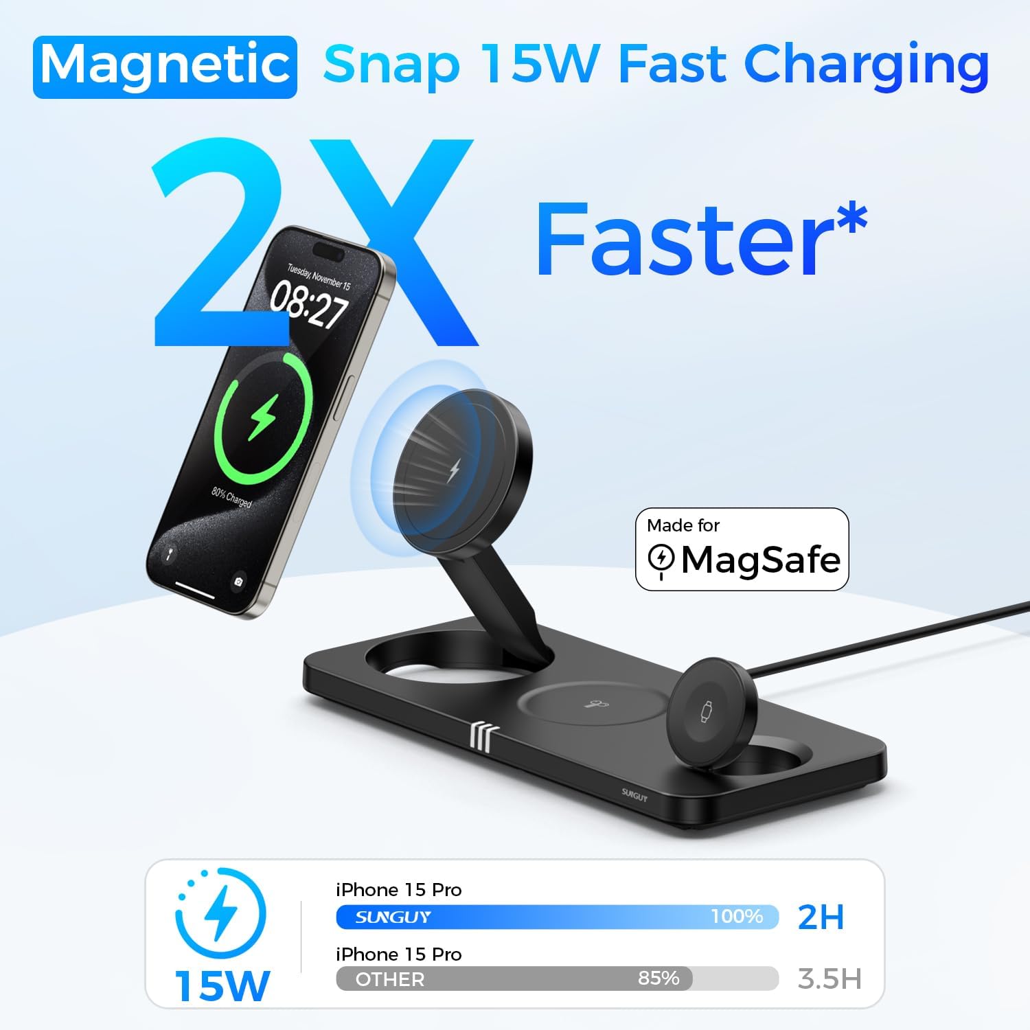 3 in 1 Wireless Charging Station for Apple Dvices, V5