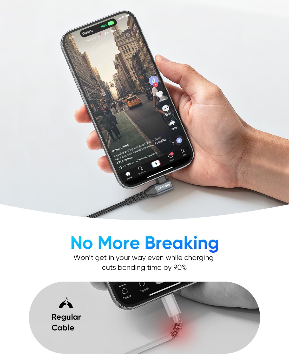 SUNGUY USB C to USB C Charger Cable, Right Angle, 60W Fast Charging, B007CC