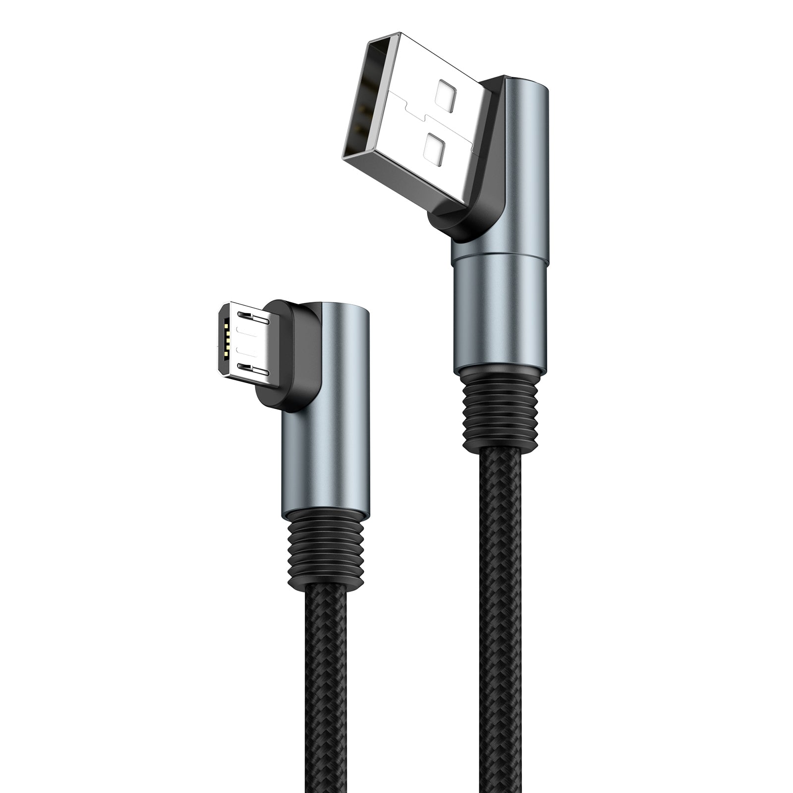 SUNGUY Dual Right Angle USB A to Micro USB Cable, 90 Degree Space-Saving Charging Cord, B045B