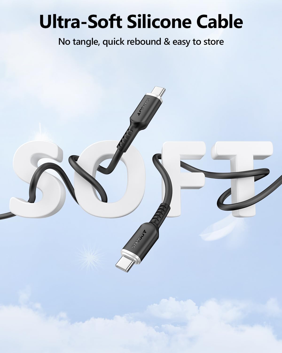SUNGUY 100W USB C to USB C Cable, Soft Silicone, Fast Charging, B065CC
