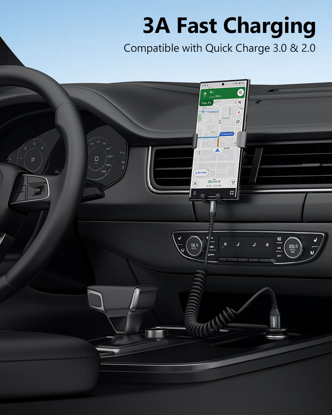 SUNGUY Coiled USB C Cable , USB A to USB C Charger Cable for Car, Android Auto USB-C Fast Charging Cord, B060AC