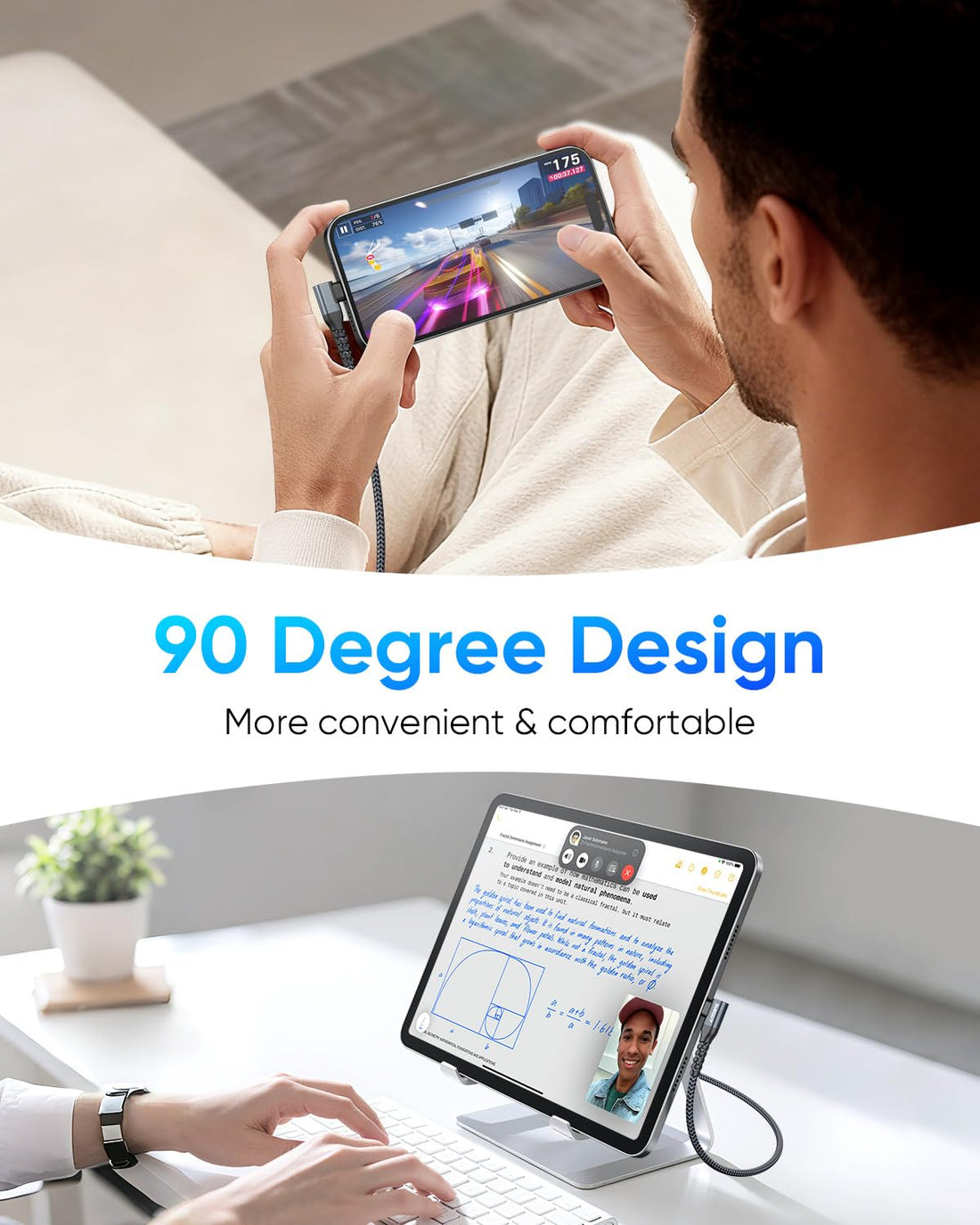 SUNGUY USB A to USB C Charger Cable, Right Angle, B007AC