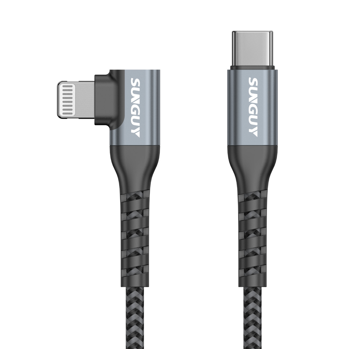 SUNGUY USB C to Lightning Cable, Right Angle, iPhone Charger Cord, B007CL