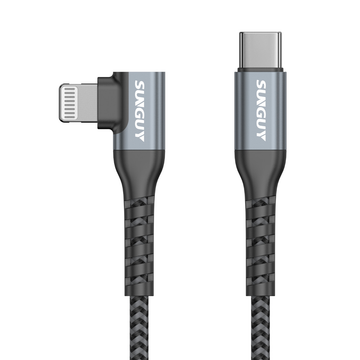 SUNGUY USB C to Lightning Cable, Right Angle, iPhone Charger Cord, B007CL