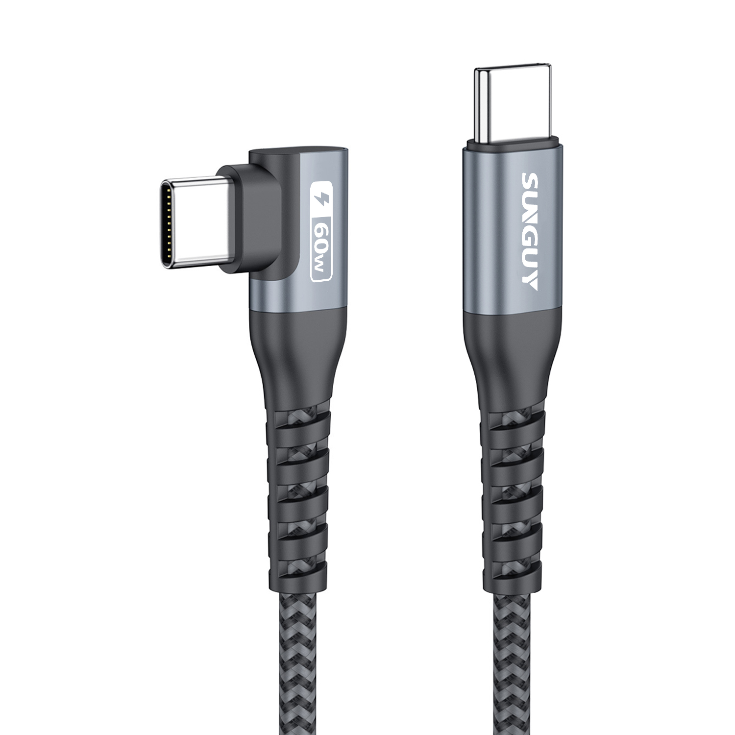 SUNGUY USB C to USB C Charger Cable, Right Angle, 60W Fast Charging, B007CC