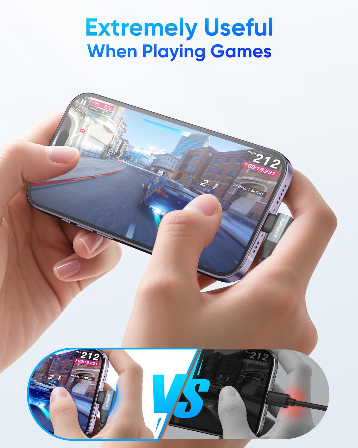 SUNGUY USB A to Lightning Cable, Right Angle, iPhone Charger Cord, B007AL