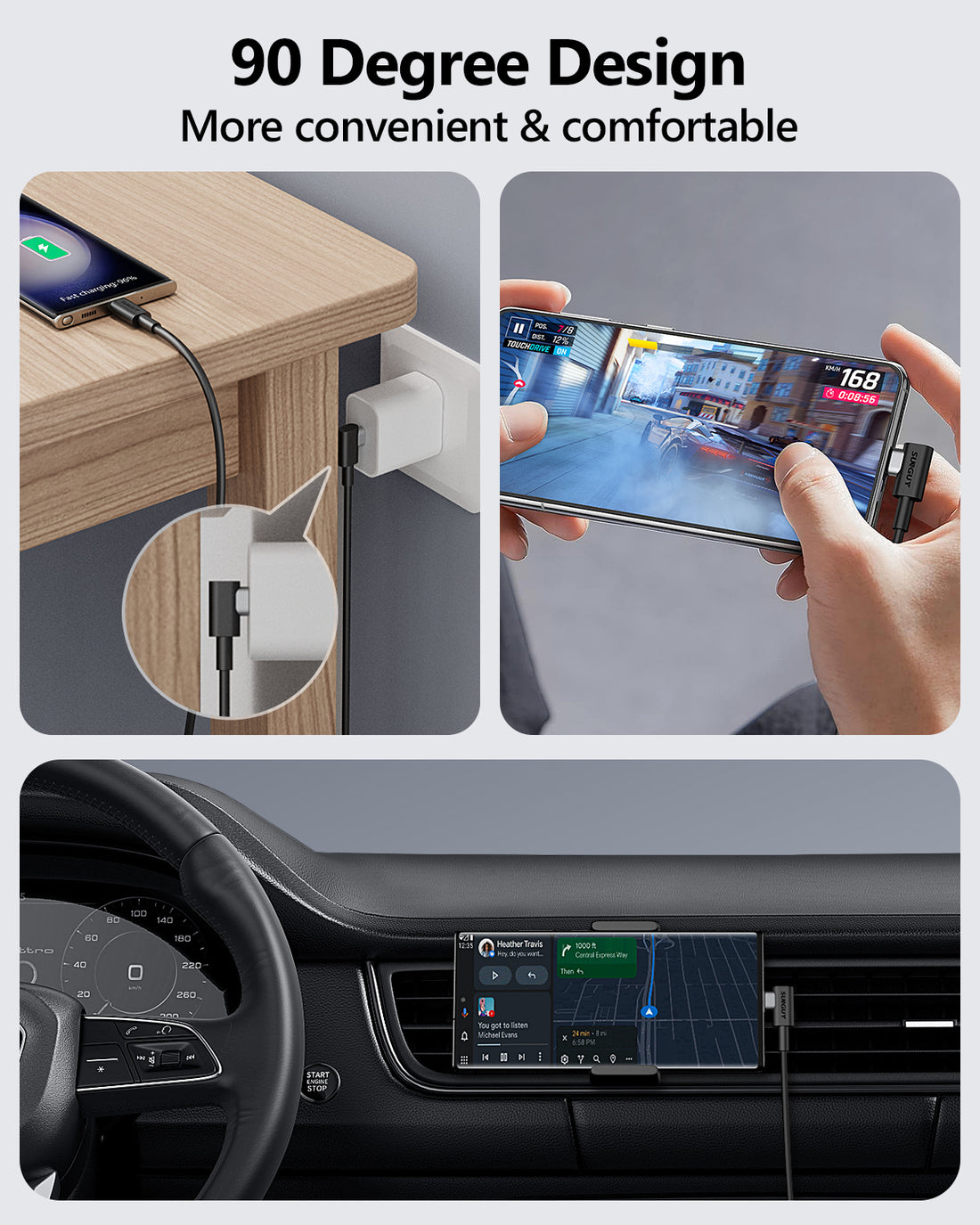 SUNGUY 90 Degree 60W USB C to USB C Cable Fast Charging Cable, B033CC