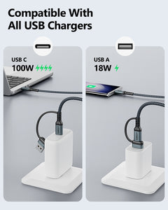 SUNGUY USB to USB C Adapter Cable 100W, 2-in-1 USB-A/C to USB-C Fast Charging & Sync Cord Compatible with iPhone 15 Pro Max, Galaxy S23 S22 Note 20, iPad Pro/Air/Mini MacBook Air/Pro