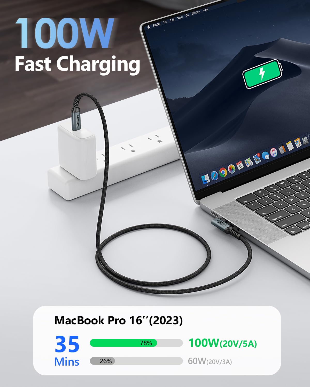 SUNGUY 100W USB C auf USB C Schnellladekabel, B141CC