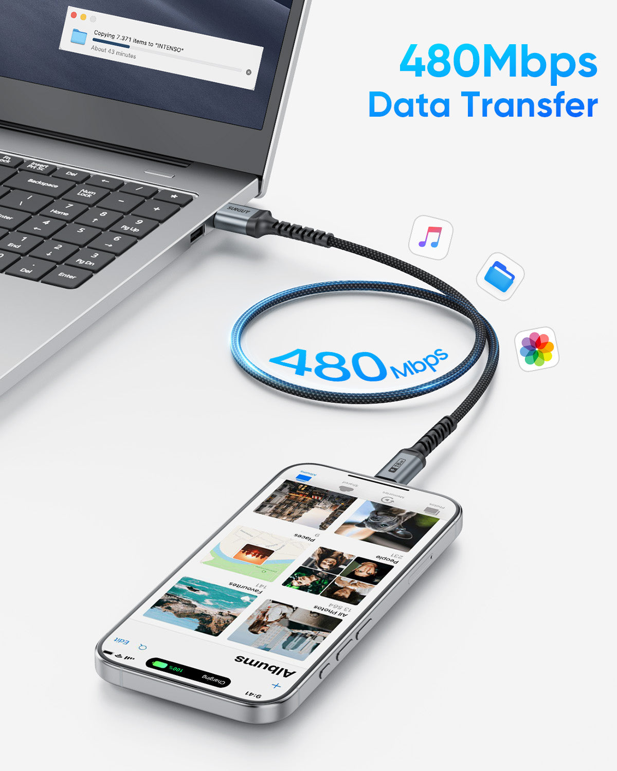 SUNGUY USB A to USB C  Cable 18W Fast Charging Data Cable, B240AC