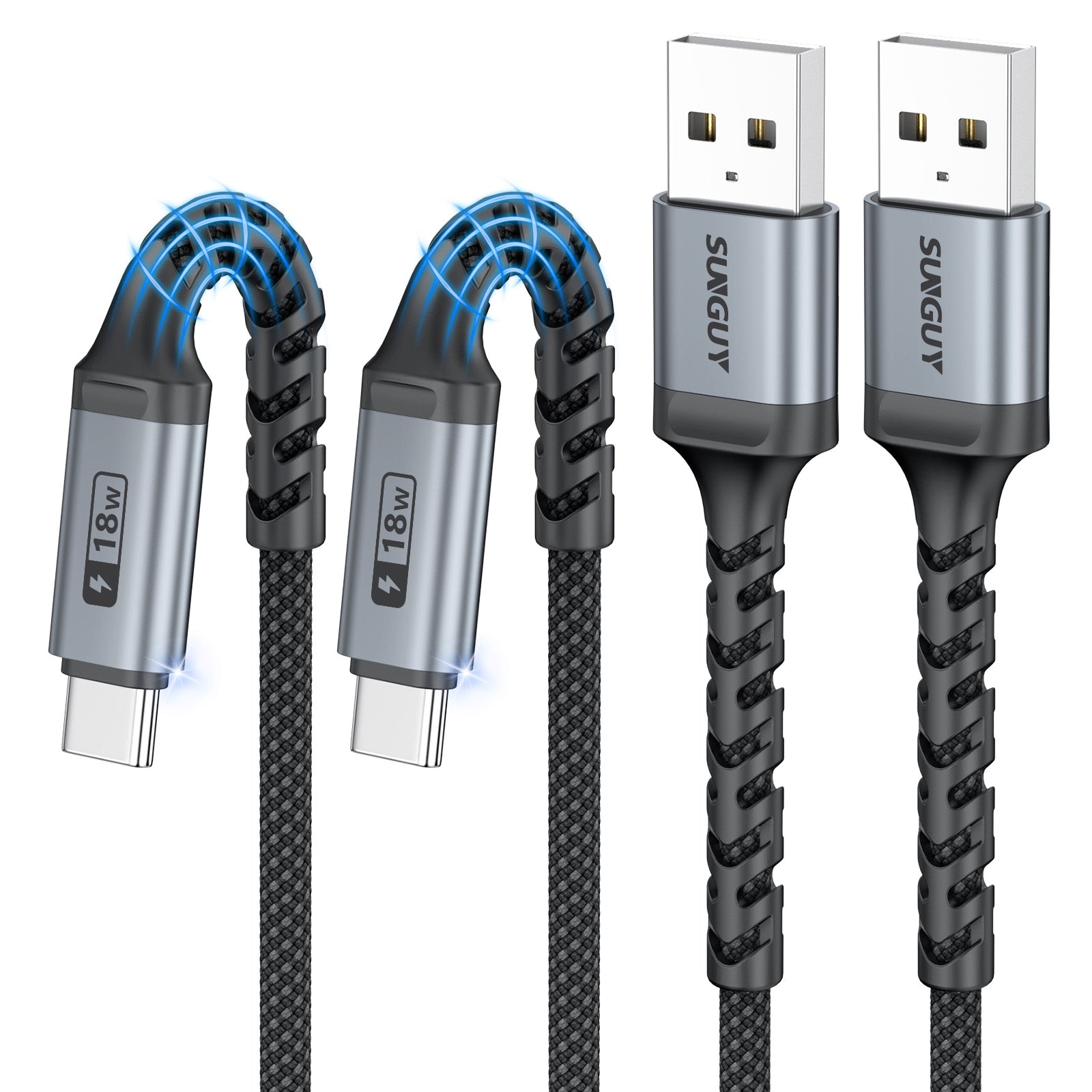 SUNGUY USB A to USB C  Cable 18W Fast Charging Data Cable, B240AC