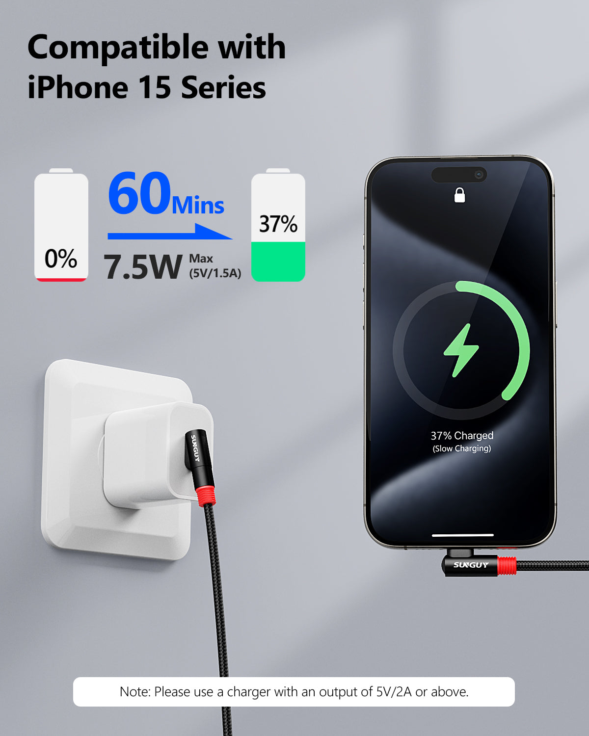 SUNGUY Right Angle 3A USB C Cable Fast Charging Data Cable, B045C