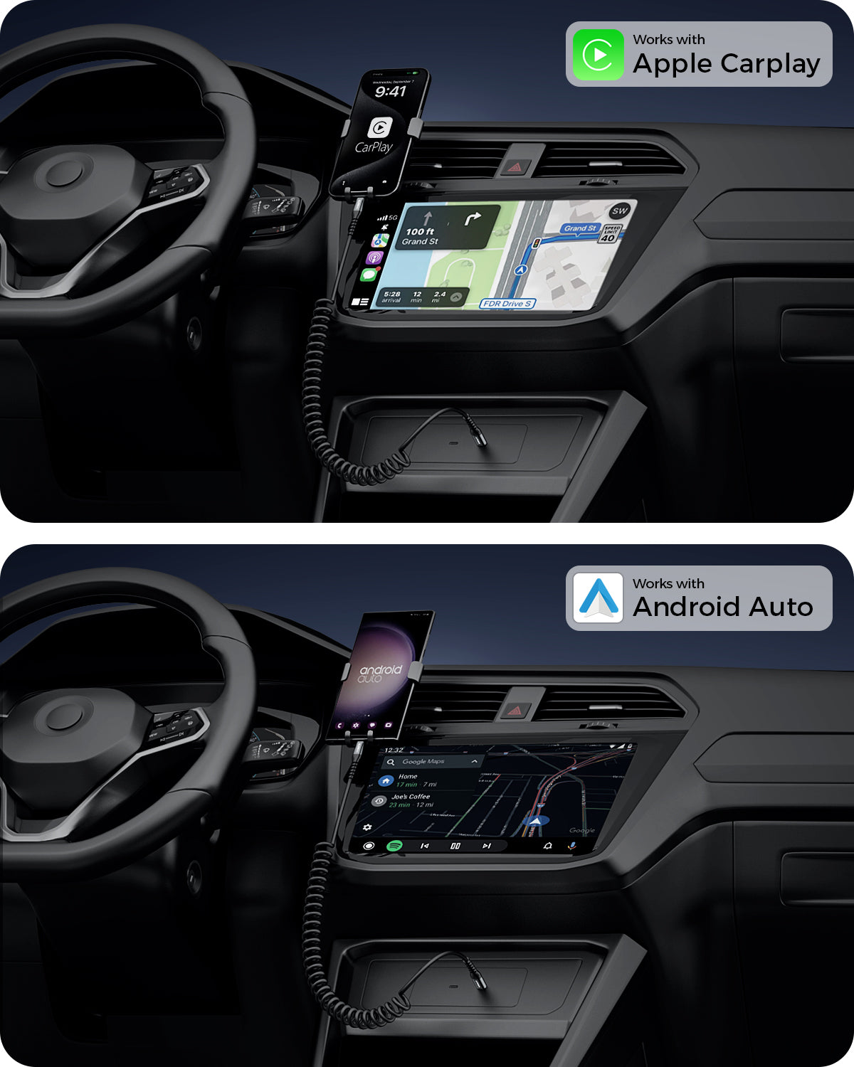 SUNGUY Coiled USB C to USB C Charger Cable for Car, Android Auto USB-C Fast Charging Cord, B060CC