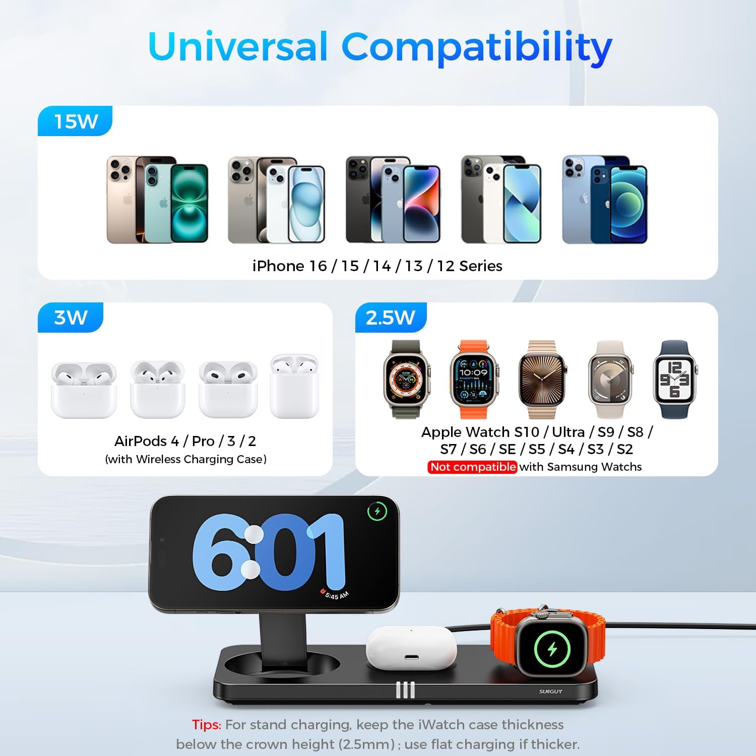 3 in 1 Wireless Charging Station for Apple Dvices, V5