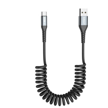 SUNGUY Coiled USB C Cable , USB A to USB C Charger Cable for Car, Android Auto USB-C Fast Charging Cord, B060AC
