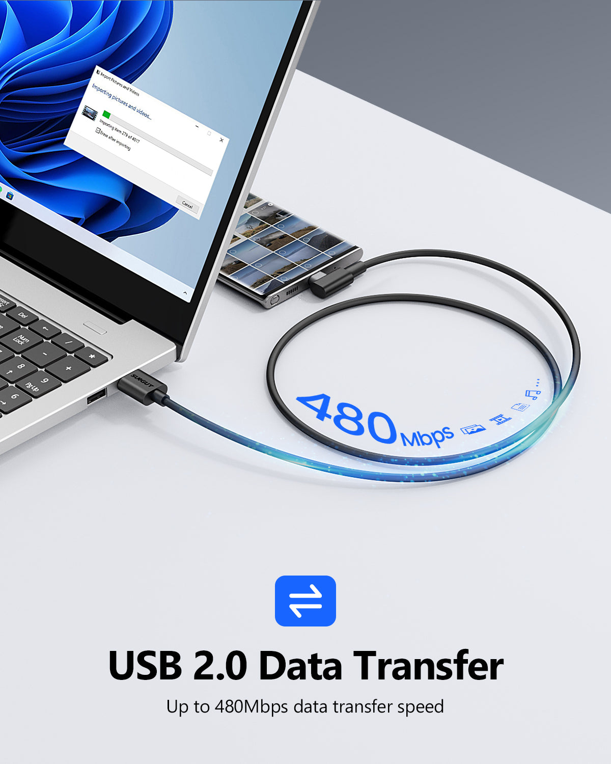 SUNGUY USB A to USB C  Cable 18W Fast Charging Data Cable,  B030AC