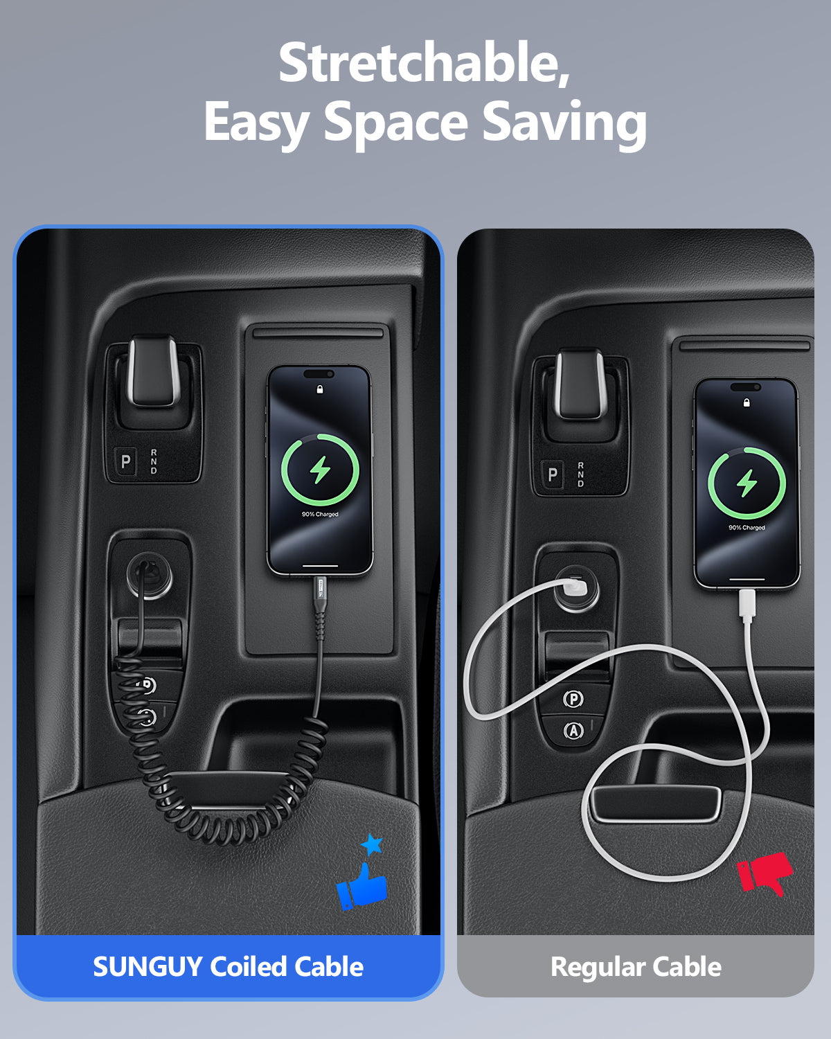 SUNGUY Coiled USB C Cable , USB A to USB C Charger Cable for Car, Android Auto USB-C Fast Charging Cord, B060AC