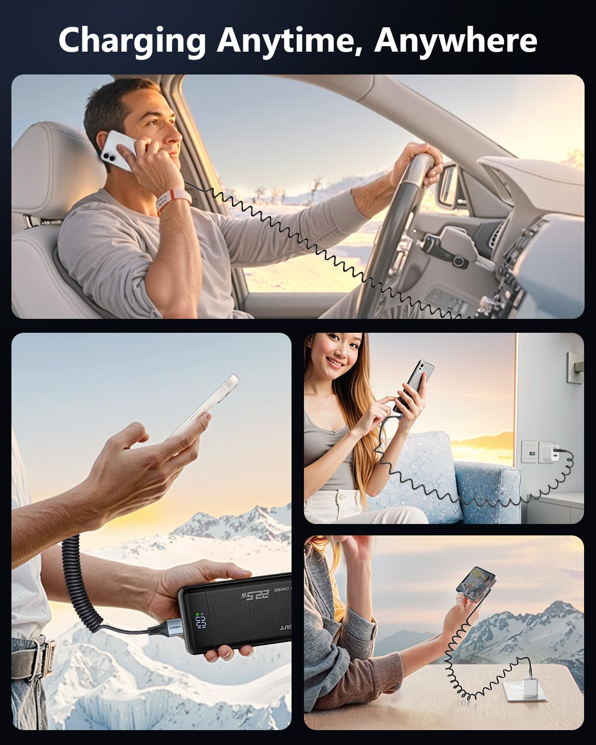 SUNGUY Right Angle Coiled Cable, 90 Degree USB A to USB C Cable,  4Ft/1.2M, B082AC