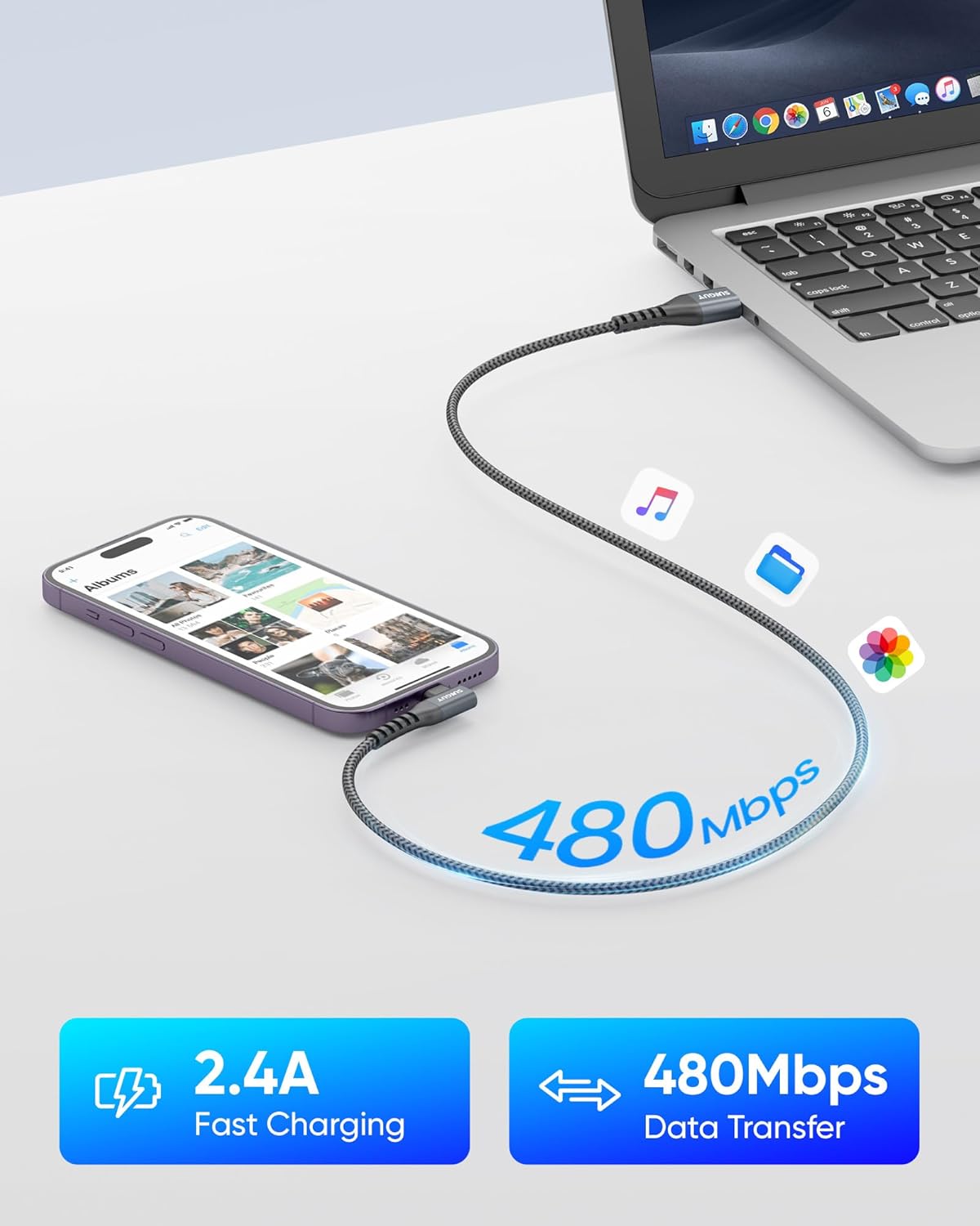 SUNGUY USB A to Lightning Cable, Right Angle, iPhone Charger Cord, B007AL