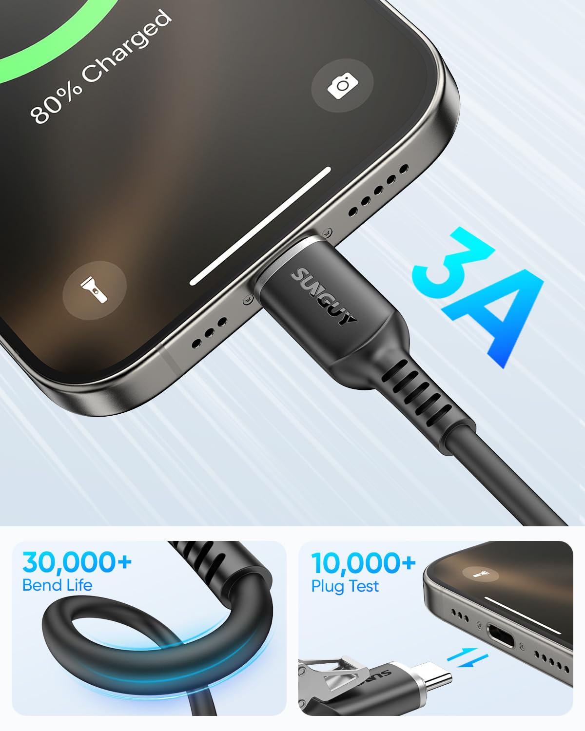 SUNGUY USB A to USB C Cable, Silicone, B065AC
