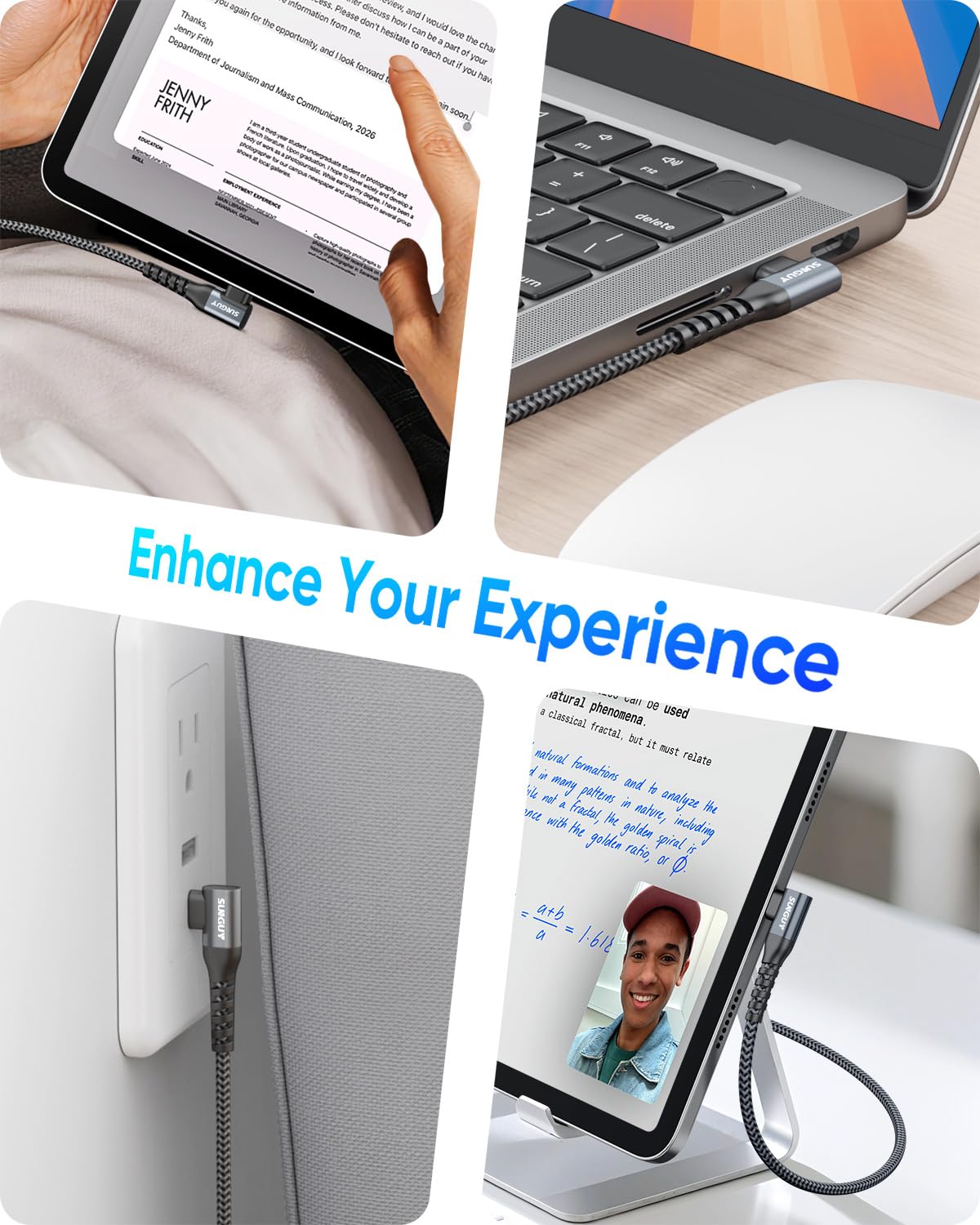 SUNGUY USB C to USB C Charger Cable, Right Angle, 60W Fast Charging, B007CC