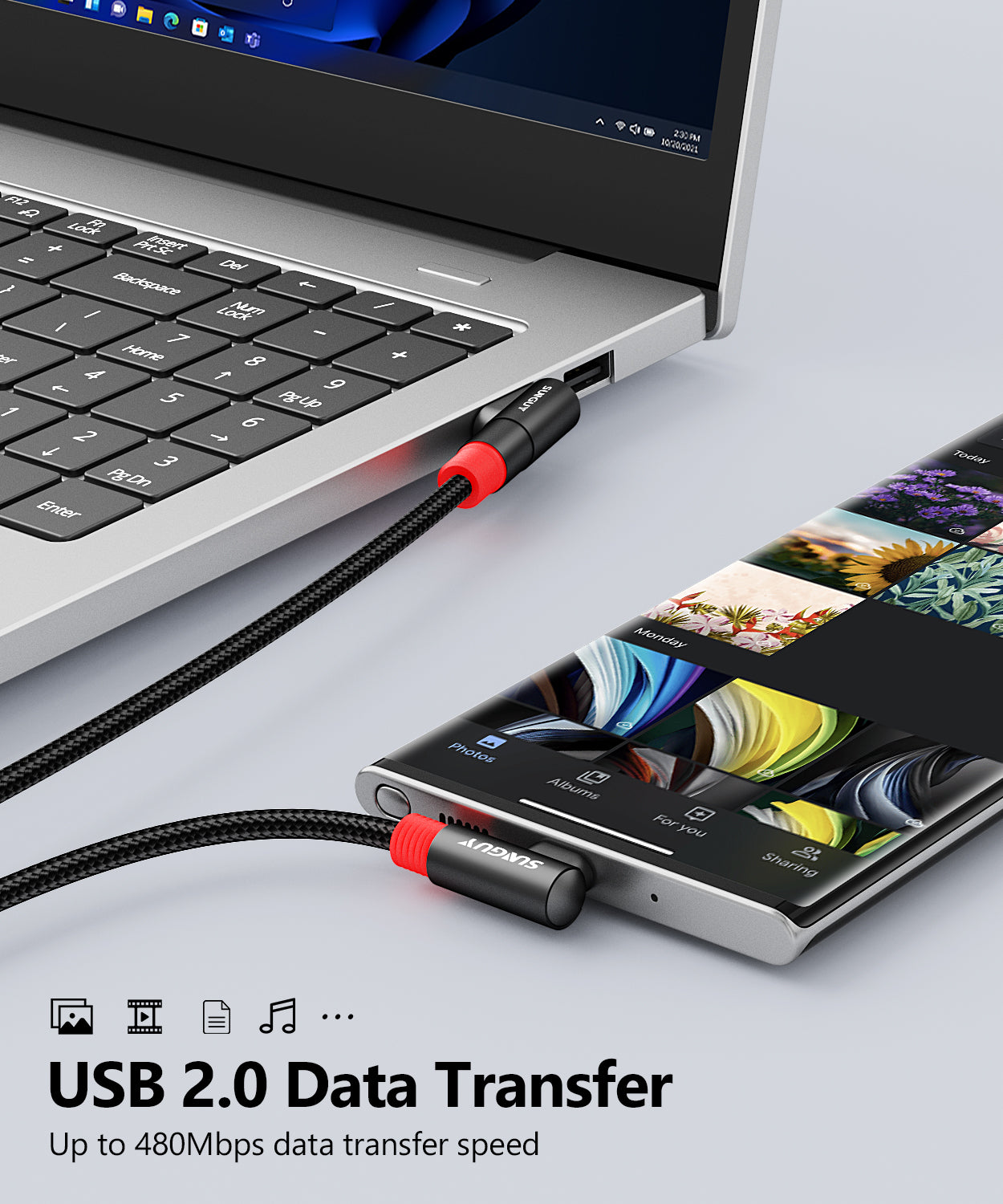 SUNGUY Right Angle 3A USB C Cable Fast Charging Data Cable, B045C