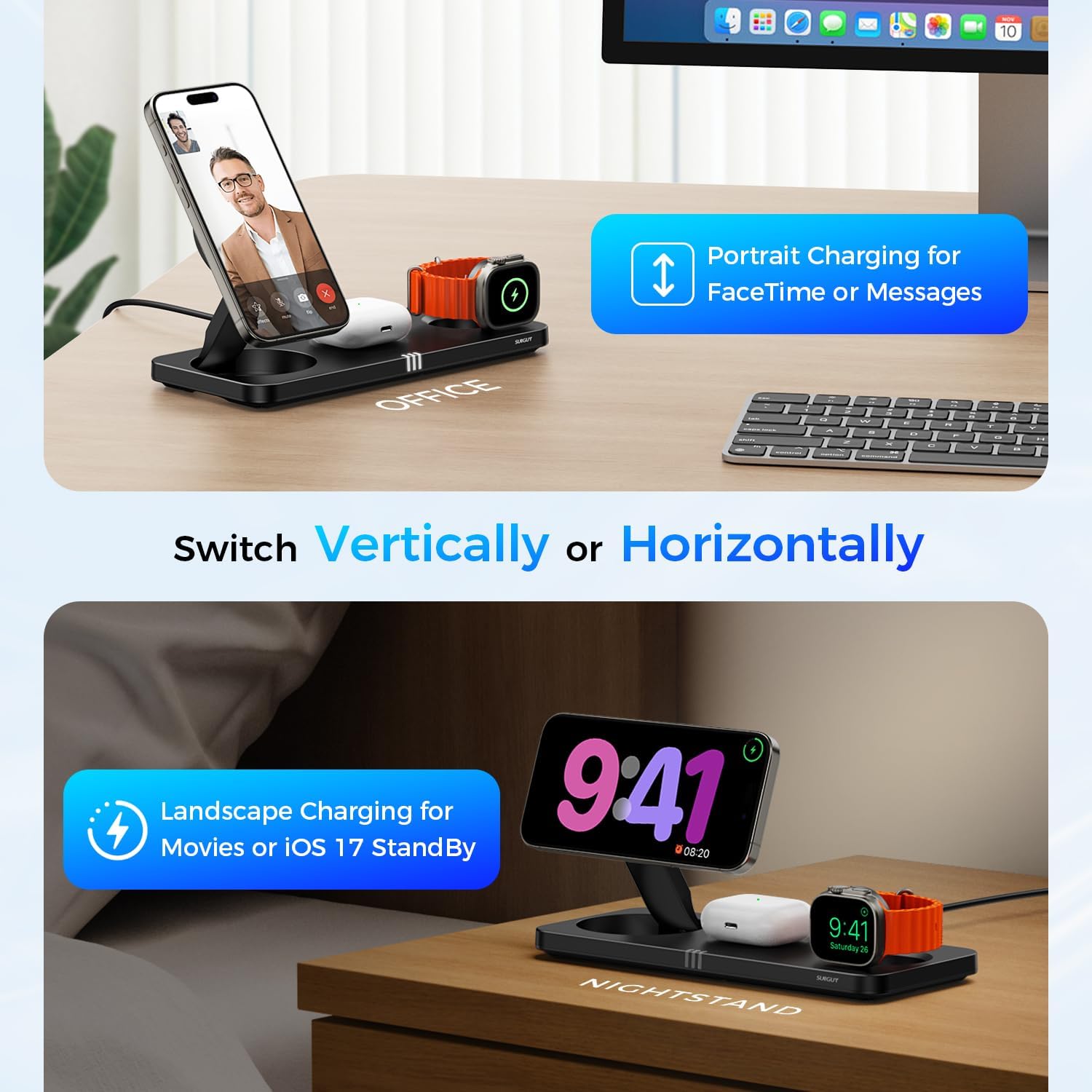 3 in 1 Wireless Charging Station for Apple Dvices, V5