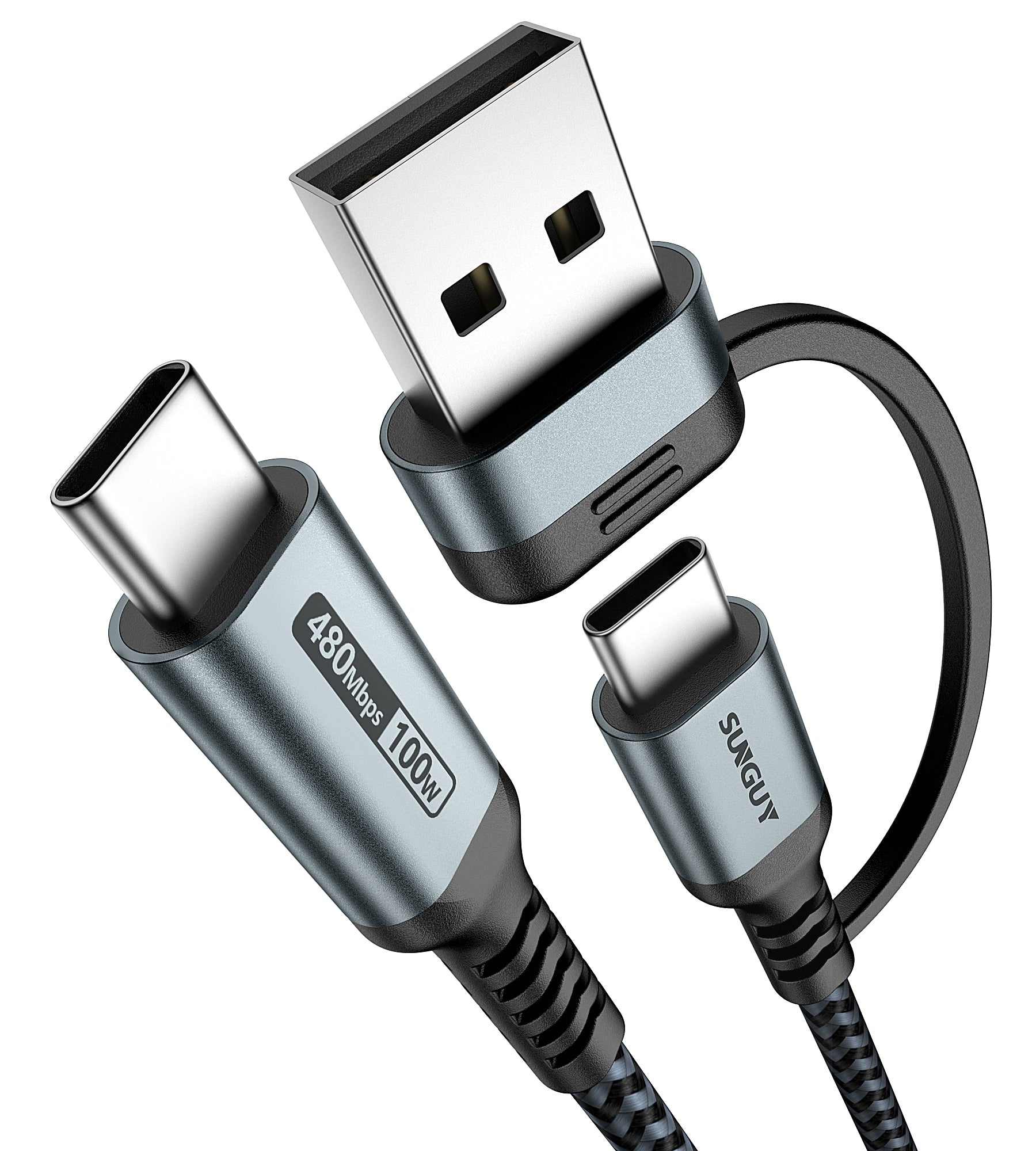 SUNGUY USB-C to USB-C ケーブル 2M 100W 絡まない SUNGUY USB to USB C Adapter Cable 100W, 2-in-1 USB-A/C to