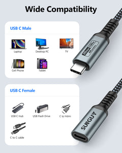 SUNGUY USB C Extension Cable 20Gbps 4K Output USB 3.2 Gen2 USB C Male to C Female 100W Charging Cable,Wholesale 100pcs / Lot B121