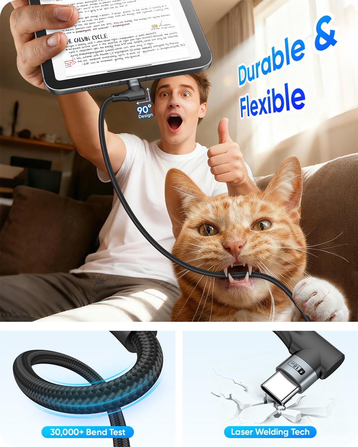 SUNGUY Right Angle 90 Degree USB C to USB A Cable, B086AC