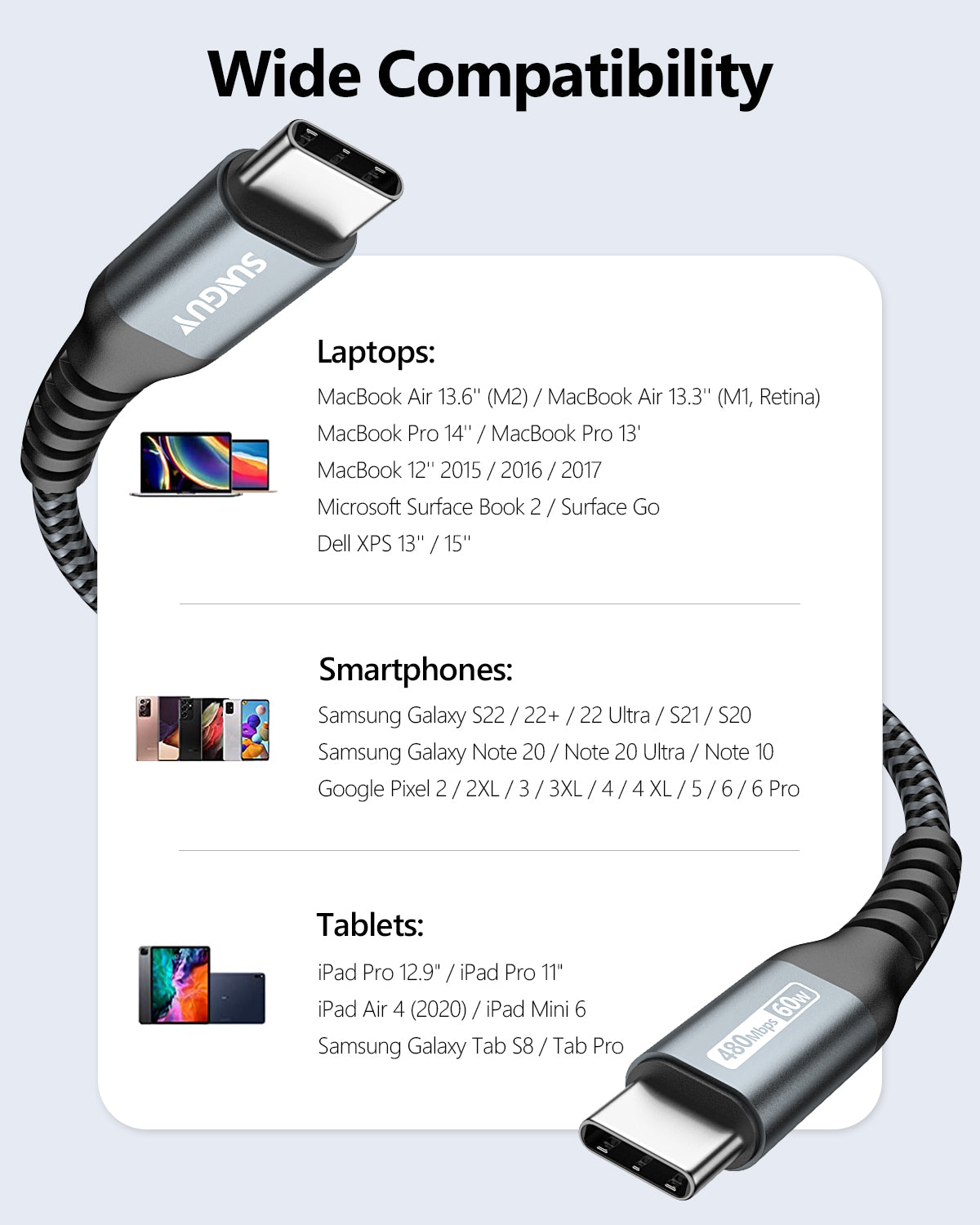 SUNGUY USB C to USB C Cable 60W PD Fast Charge Type C Charger cable, B035