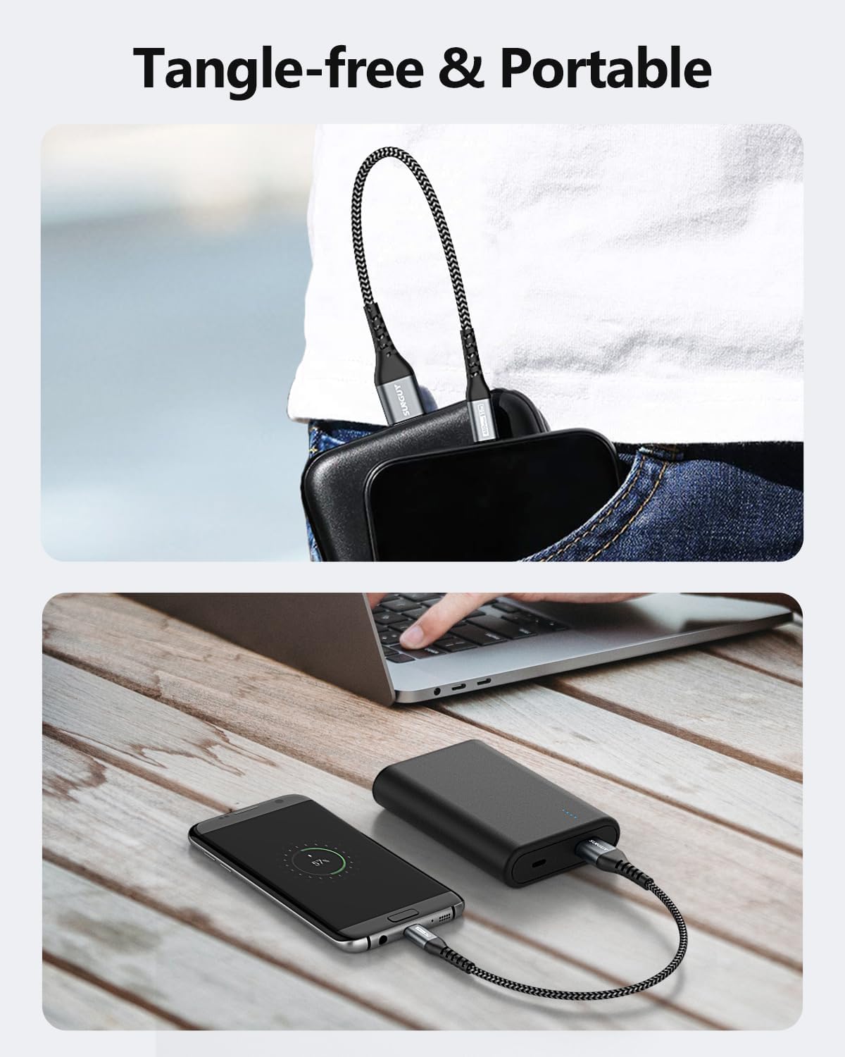 SUNGUY Micro USB 2.0 Cable Braided Fast Charging Data Sync Cord, B005B