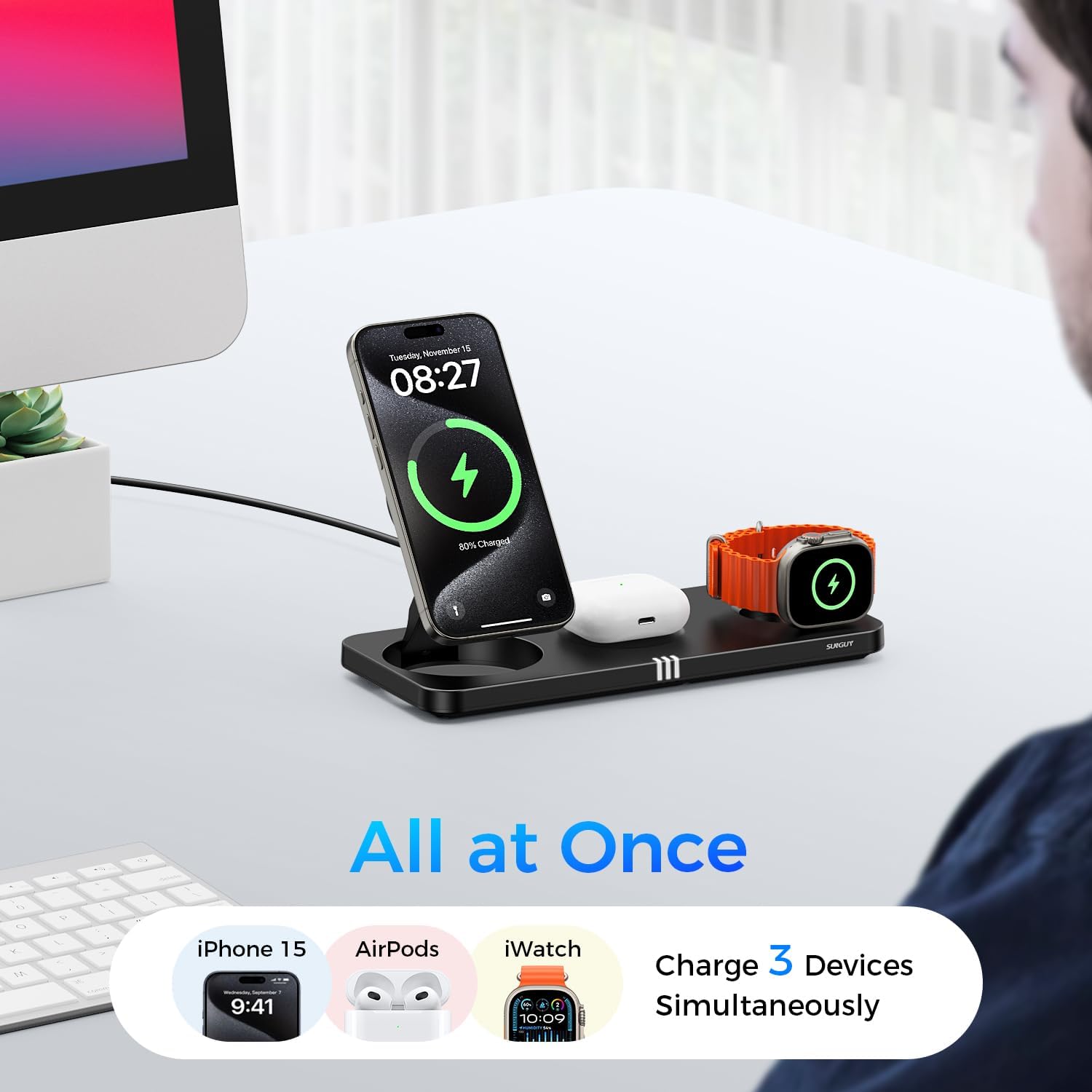 3 in 1 Wireless Charging Station for Apple Dvices, V5