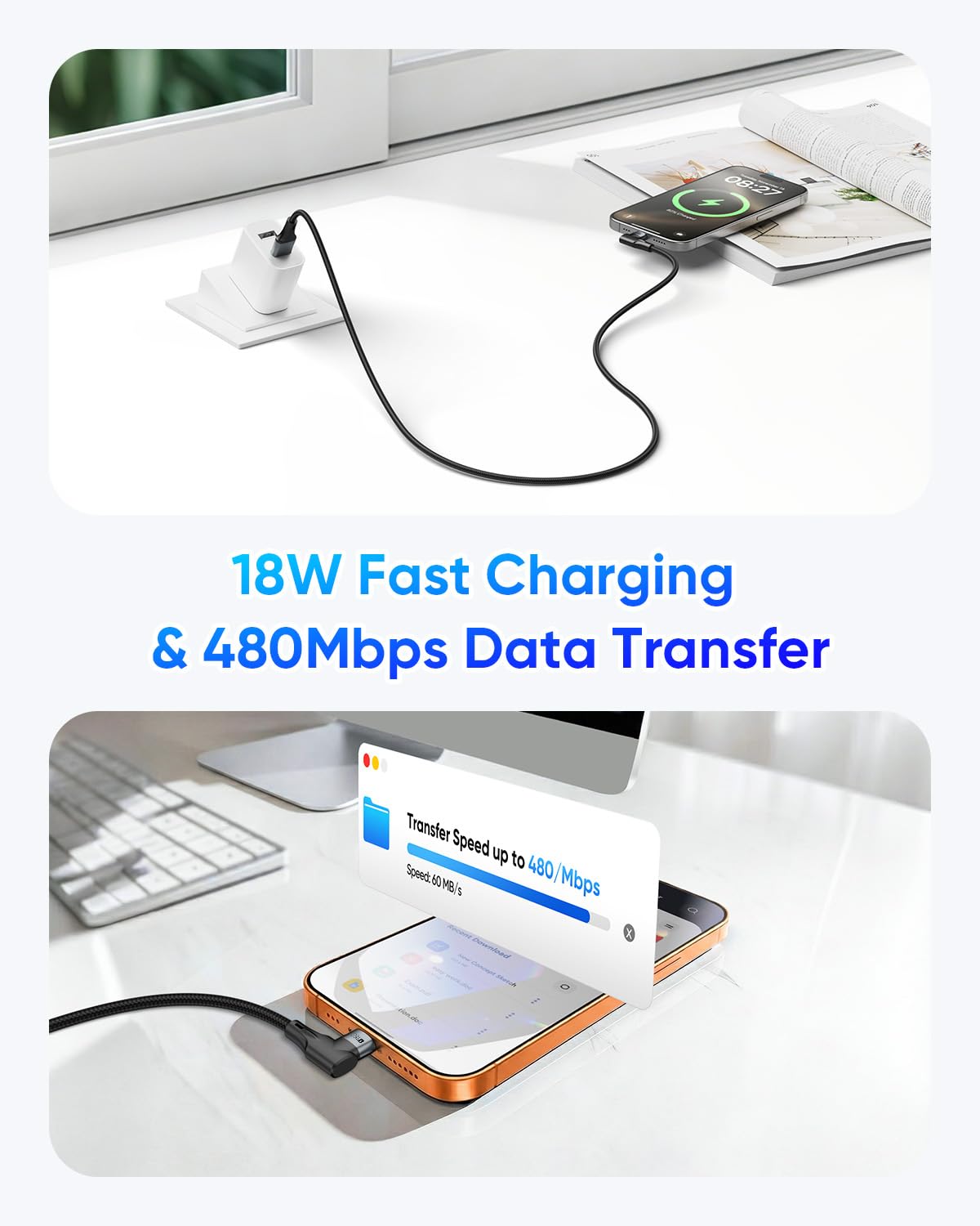 SUNGUY Right Angle 90 Degree USB C to USB A Cable, B086AC