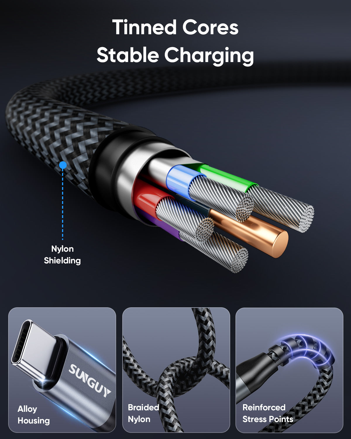 SUNGUY USB C to Lightning Cable, iPhone Charger Cable Nylon Braided, B005CL