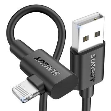 SUNGUY USB A to Lightning Cable, 90 Degree, iPhone Charger Cord, B030AL