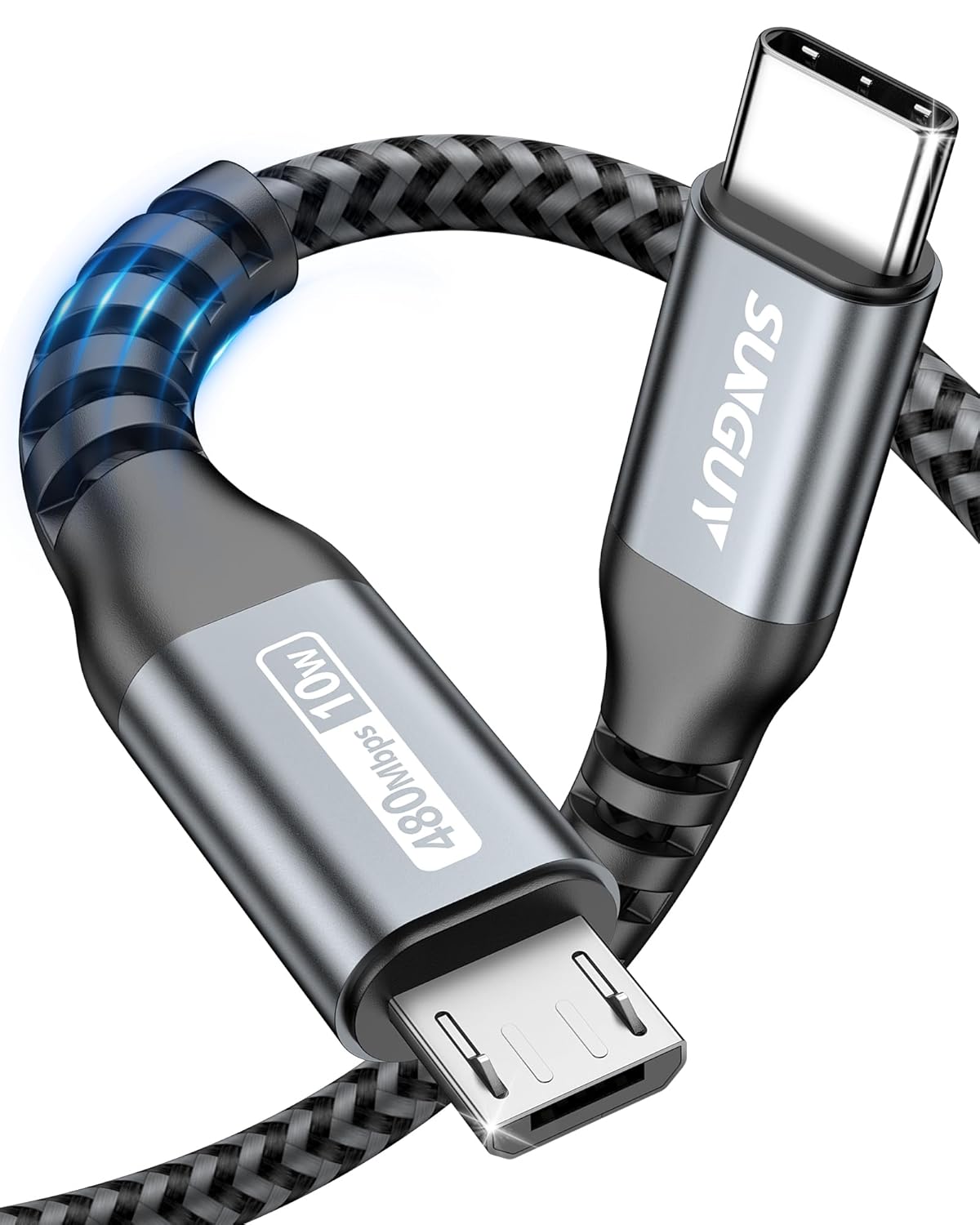 SUNGUY USB C to Micro USB Cord Support OTG Nylon Braided Compatible, B005BC