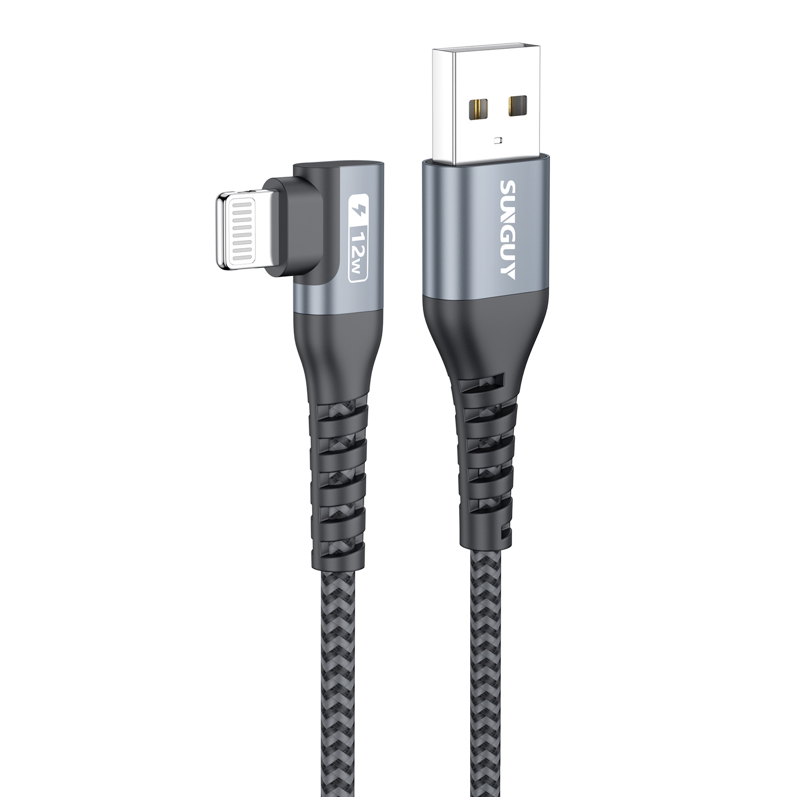 SUNGUY USB A to Lightning Cable, Right Angle, iPhone Charger Cord, B007AL