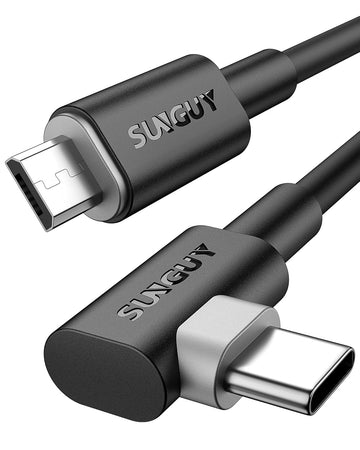 SUNGUY Micro USB  to USB C Right Angle cable charging cable, B030BC