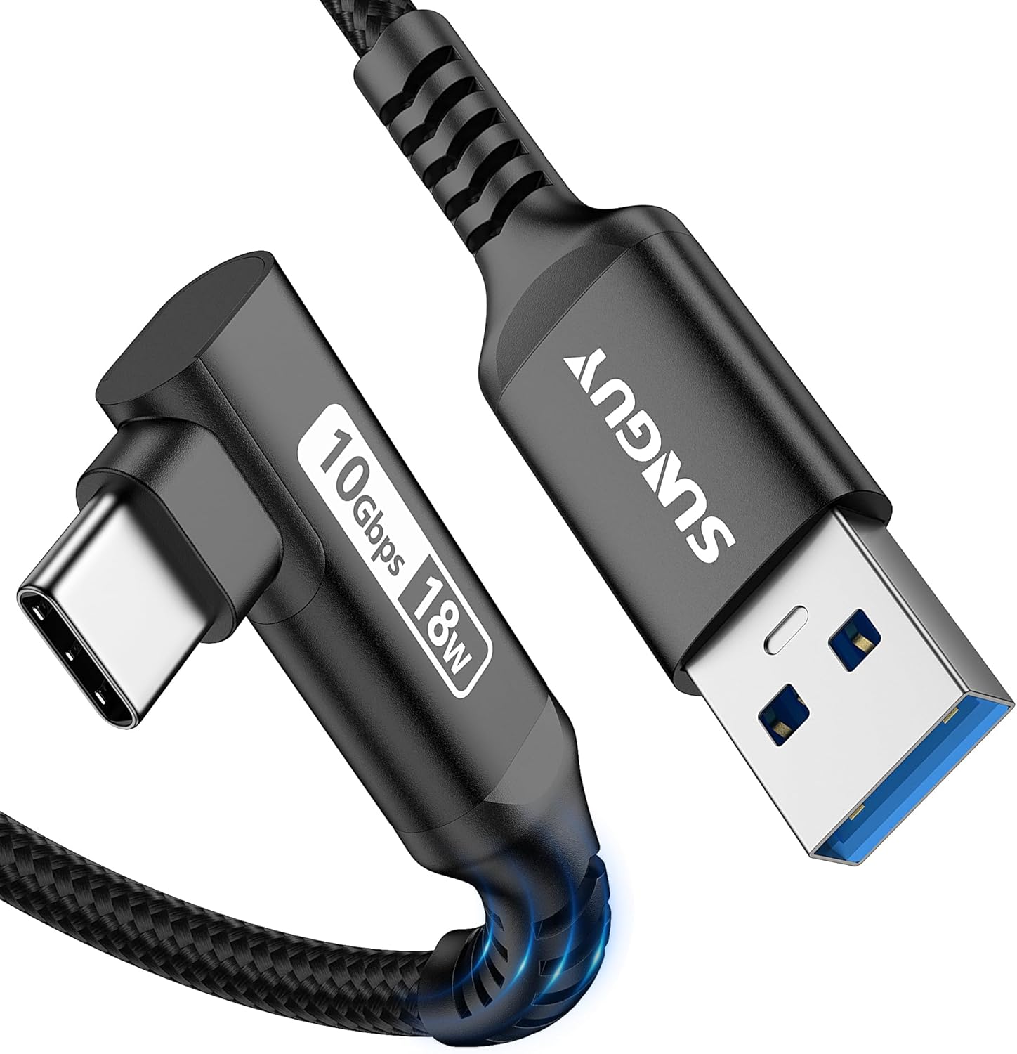 SUNGUY USB C 3.1 Gen 2 to USB A Cable,Right Angle 10Gbps USB to USB C,  B040AC