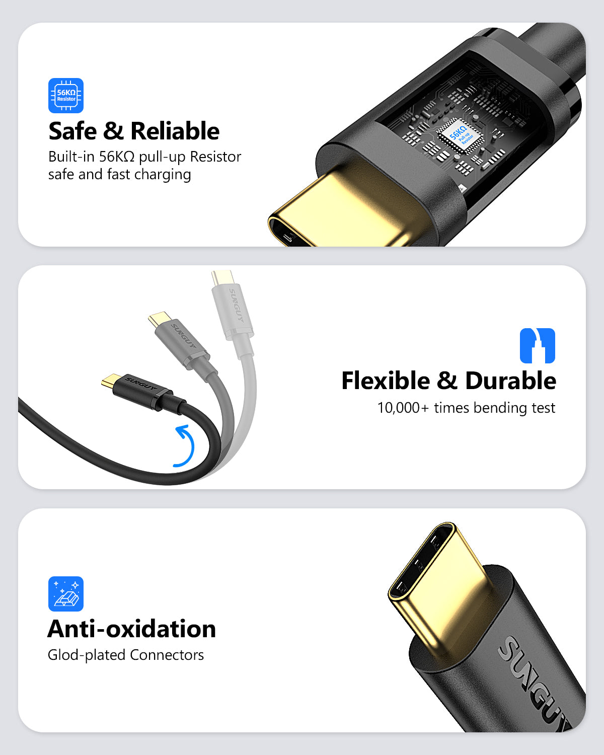 SUNGUY USB C to USB A  3.1 Gen 2 Data Transfer, 3A Fast Charging cable, B050AC