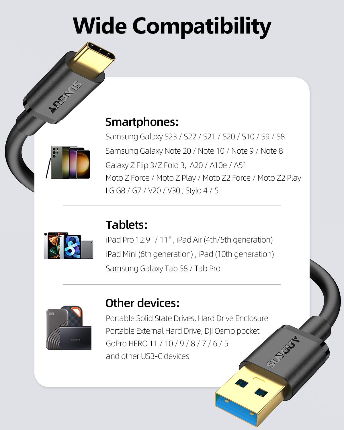 SUNGUY USB C to USB A  3.1 Gen 2 Data Transfer, 3A Fast Charging cable, B050AC