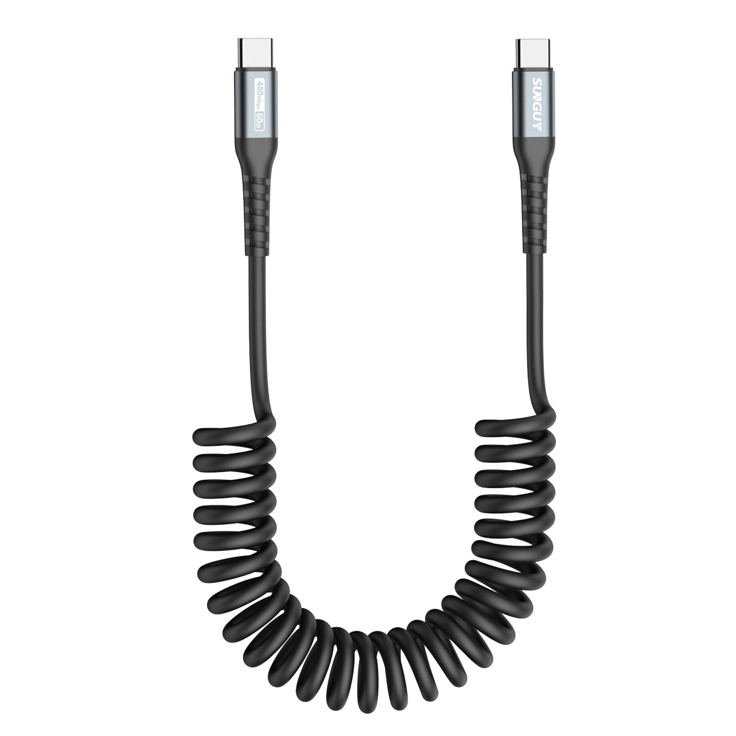 SUNGUY Coiled USB C to USB C Charger Cable for Car, Android Auto USB-C Fast Charging Cord, B060CC
