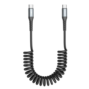 SUNGUY Coiled USB C to USB C Charger Cable for Car, Android Auto USB-C Fast Charging Cord, B060CC
