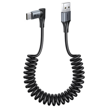 SUNGUY Right Angle Coiled Cable, 90 Degree USB A to USB C Cable,  4Ft/1.2M, B082AC